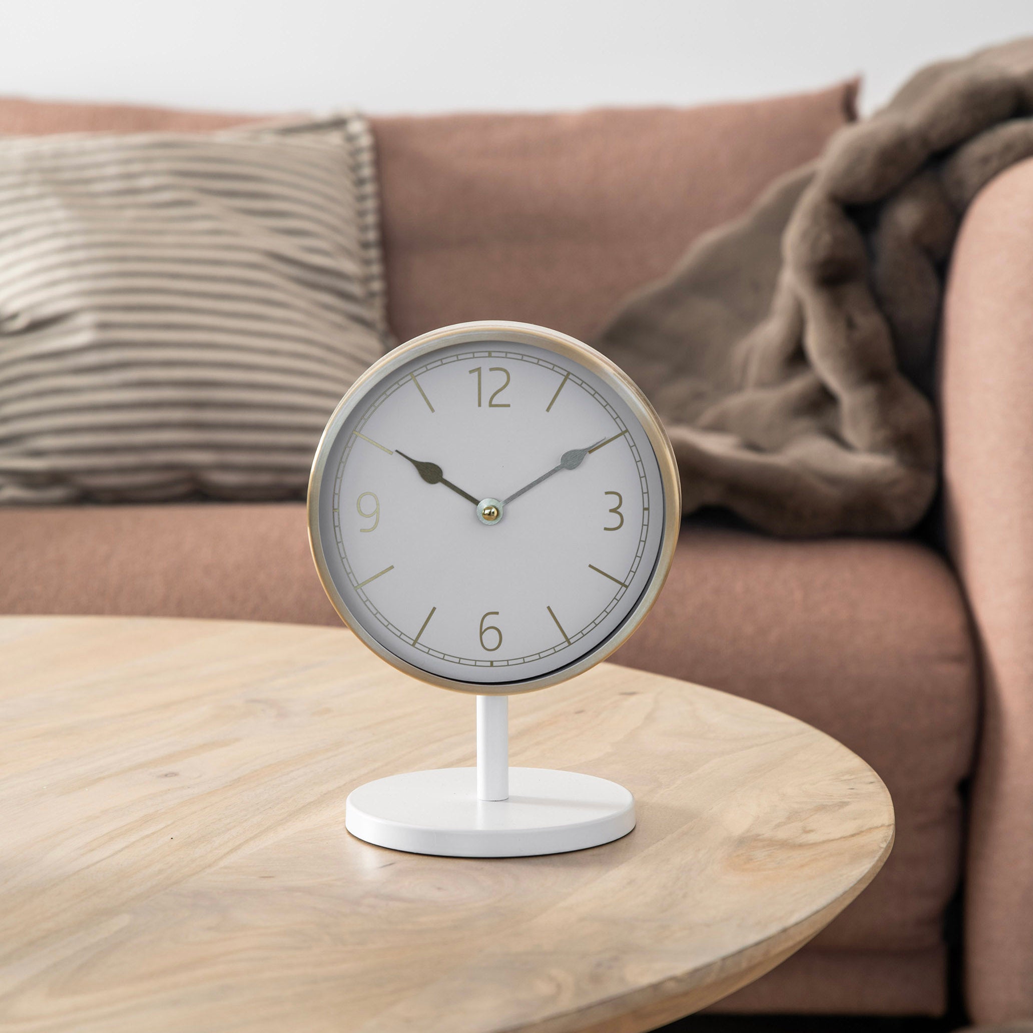 White & Brushed Gold Table Clock