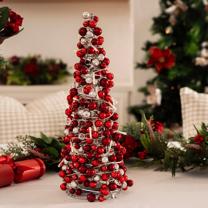 XMAS CONE Red/Silver Berry with LED 40cm