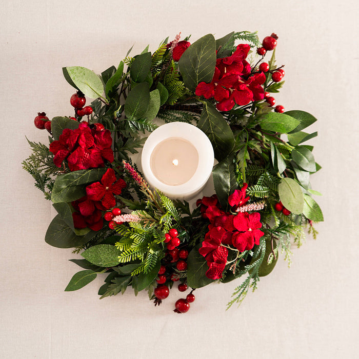 CANDLE WREATH with Red Berry and Flower 40cm