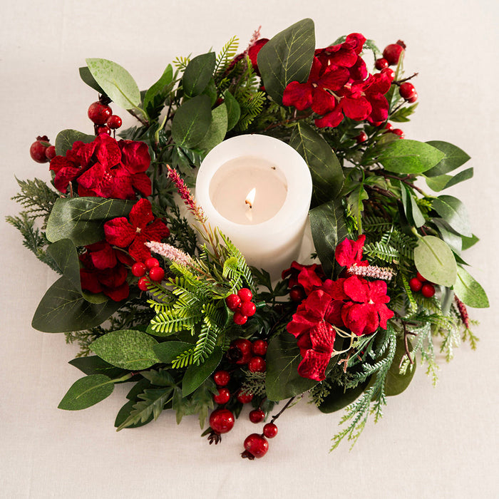 CANDLE WREATH with Red Berry and Flower 40cm