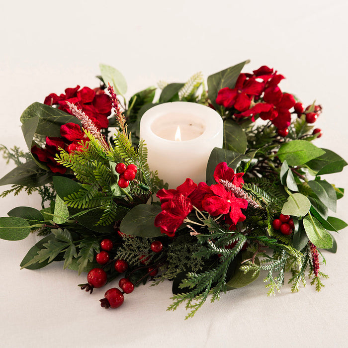 CANDLE WREATH with Red Berry and Flower 40cm