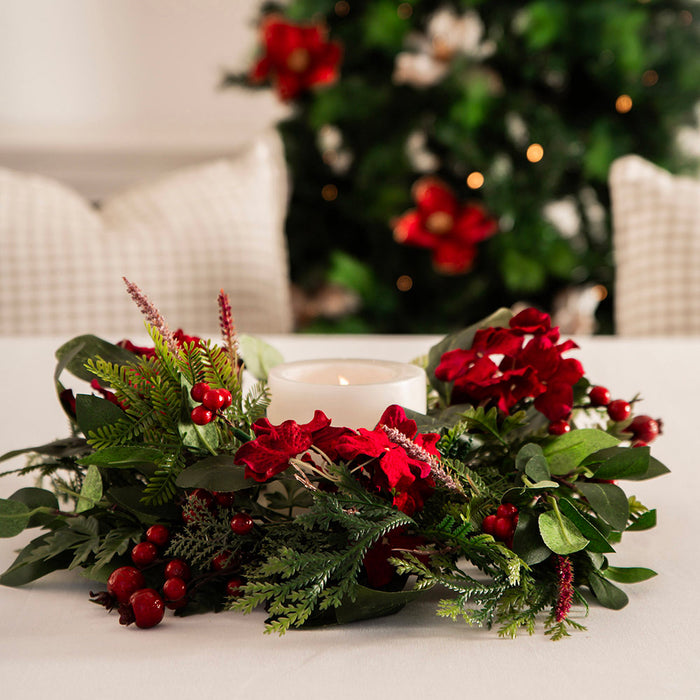 CANDLE WREATH with Red Berry and Flower 40cm