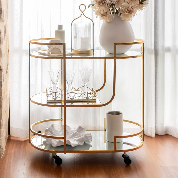 DRINKS TROLLEY Iron/Mirror Gold 83x84.5x47cm