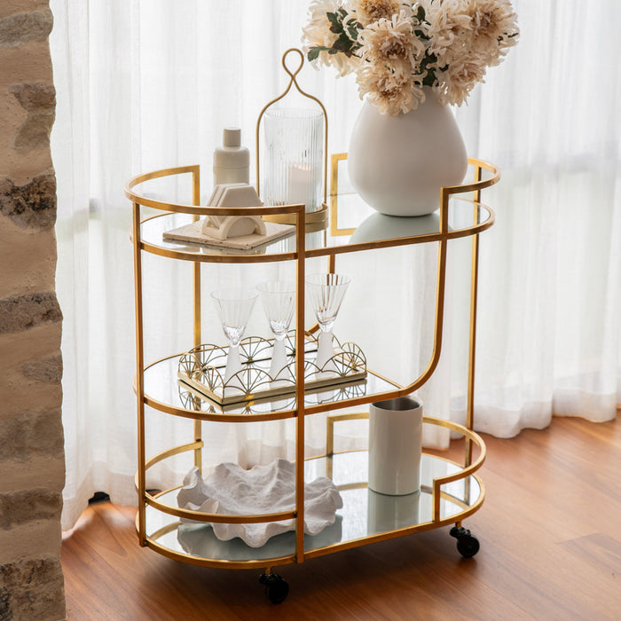 DRINKS TROLLEY Iron/Mirror Gold 83x84.5x47cm