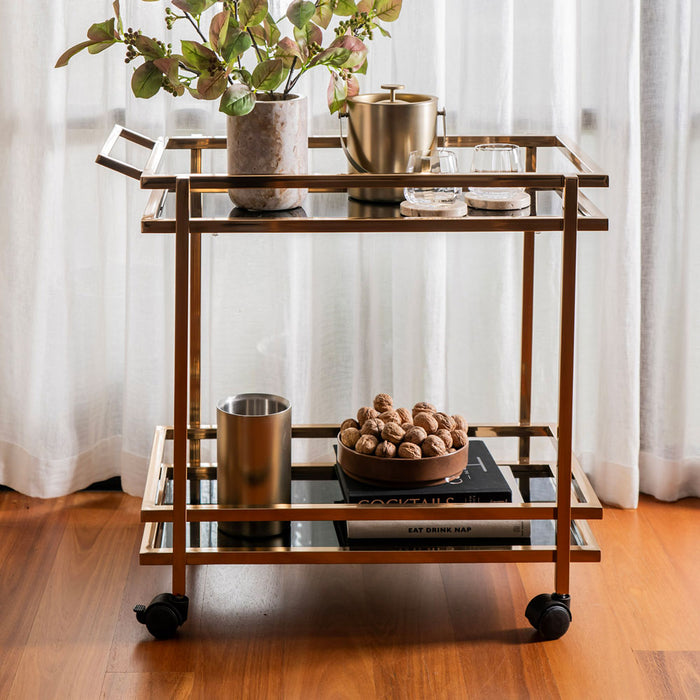 DRINKS TROLLEY S/S Gold with Dark Mirror 78x44x74cm