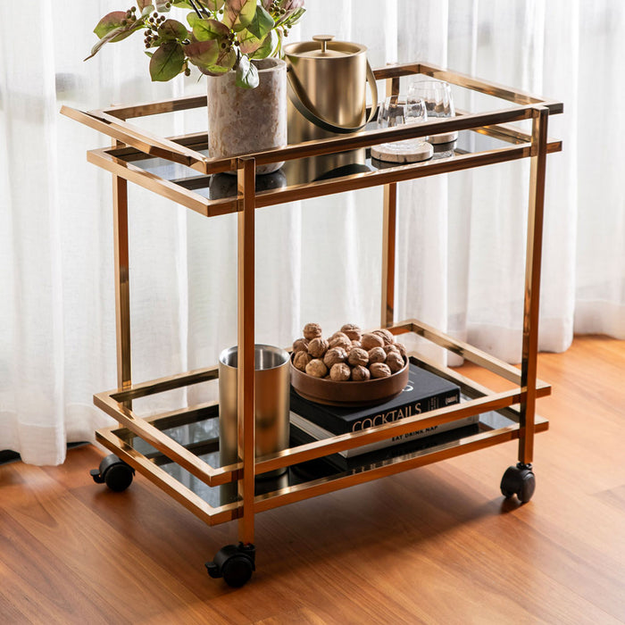 DRINKS TROLLEY S/S Gold with Dark Mirror 78x44x74cm