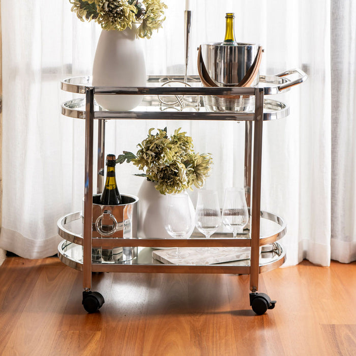 DRINKS TROLLEY S/S Shiny with Mirror 79x44x73cm