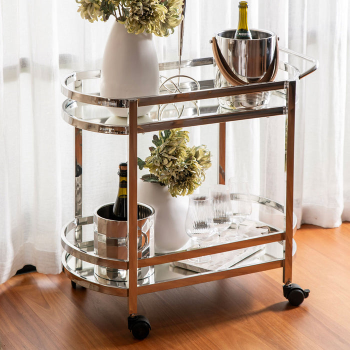 DRINKS TROLLEY S/S Shiny with Mirror 79x44x73cm