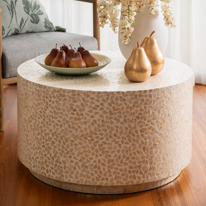 COFFEE TABLE Capiz Caramel/White 76x43cm