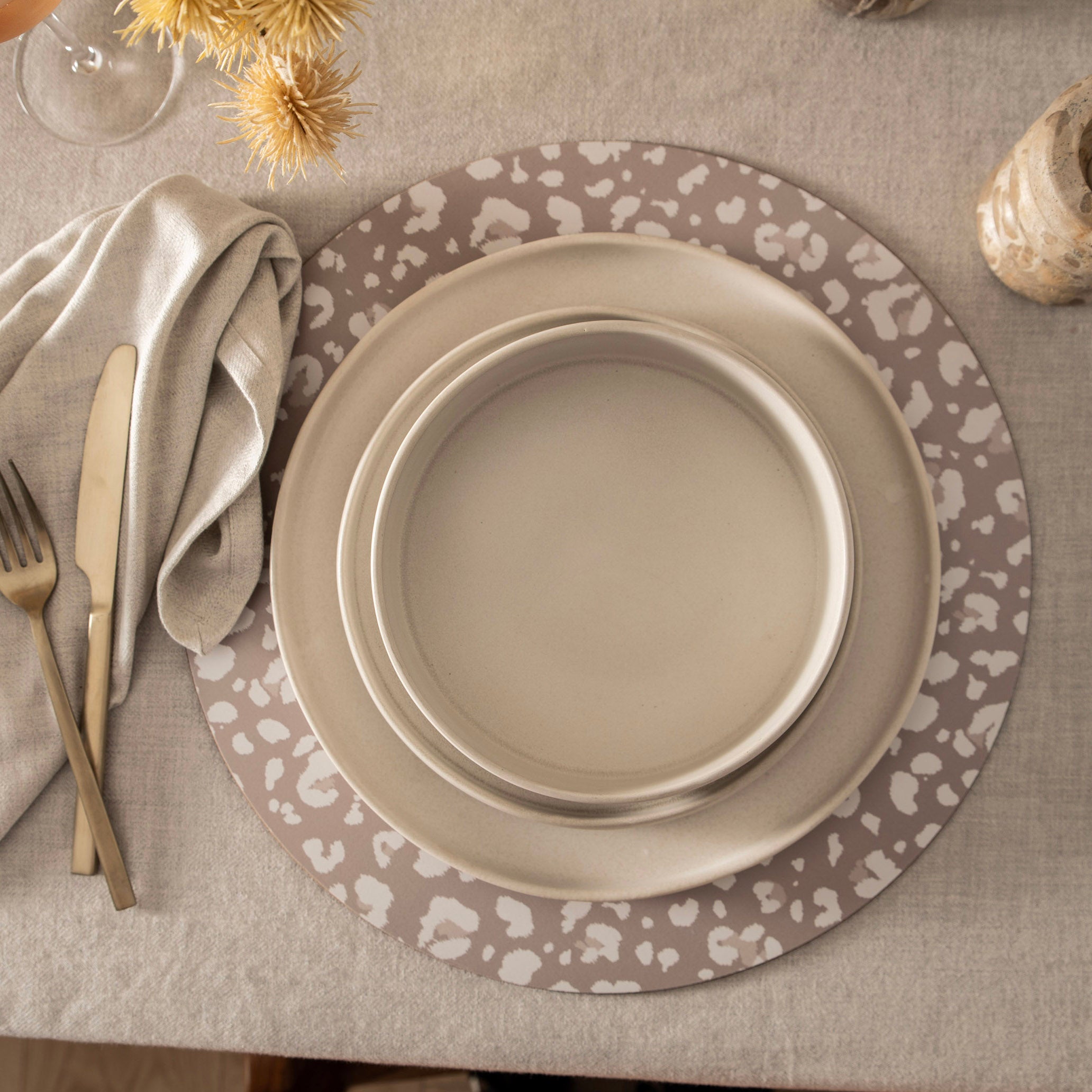 Animal Neutral Round 37cm Set/4  Cork Backed Placemat