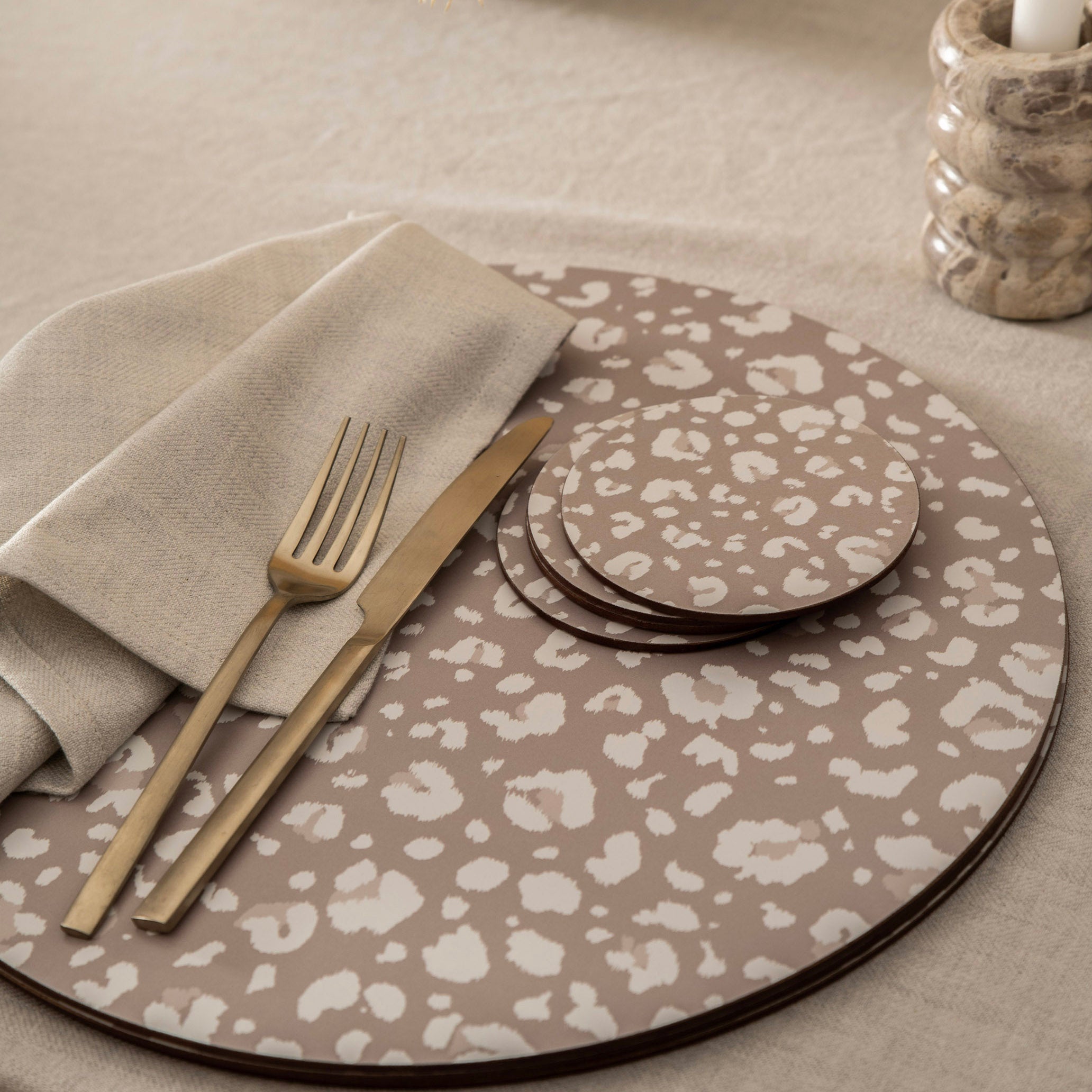 Animal Neutral Round 11cm Set/4  Cork Backed Coaster