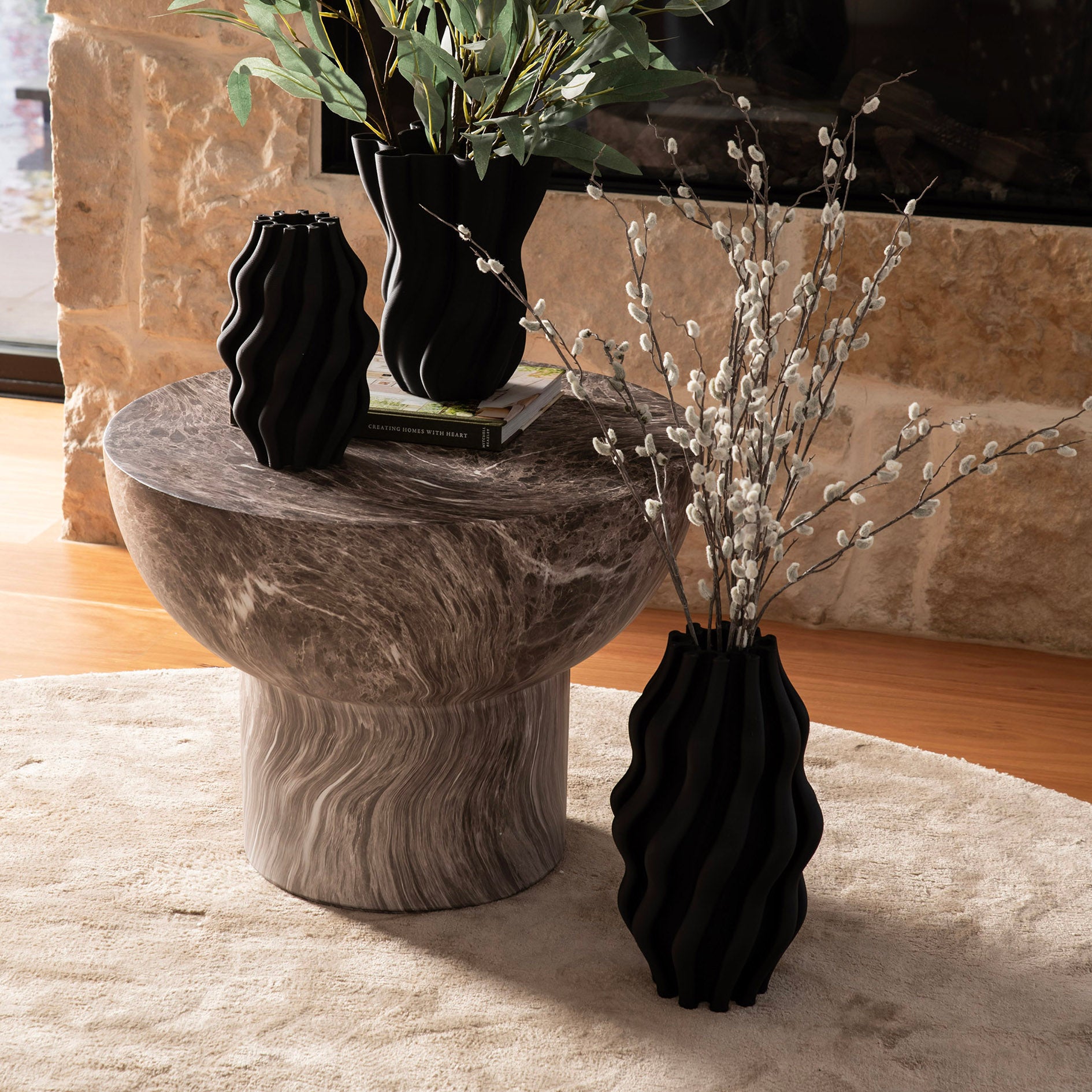 Black Ripple 3D Printed 20x34cm Ceramic Vase