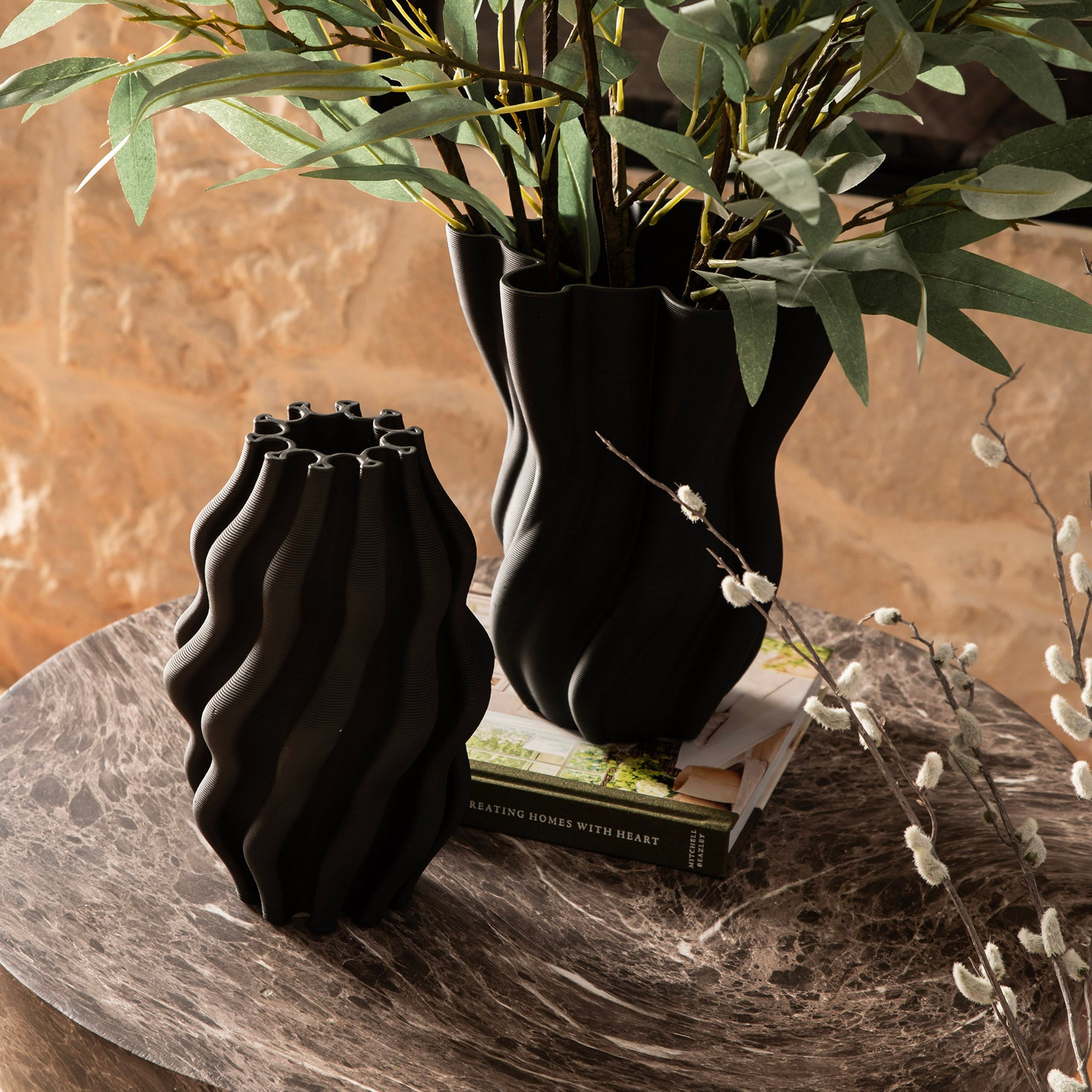 Black Ripple 3D Printed 20x34cm Ceramic Vase