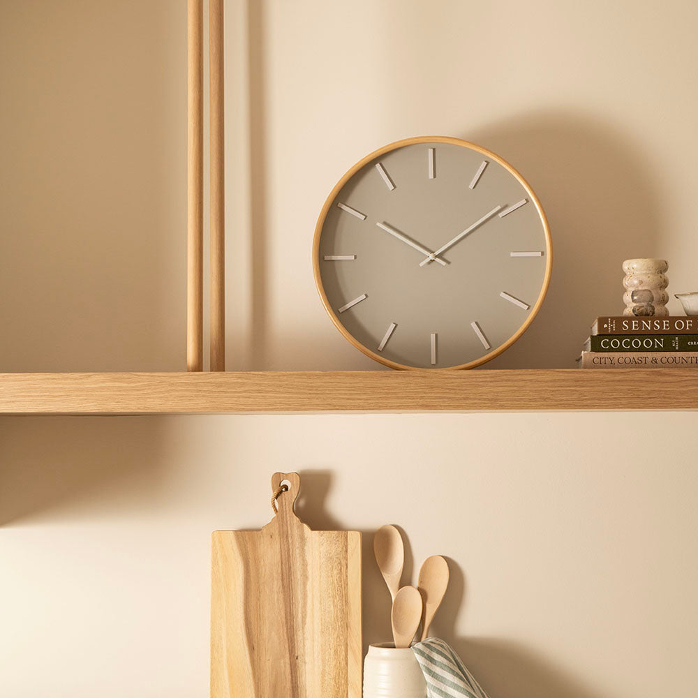 Dark Grey & Wood Wall Clock 40cm