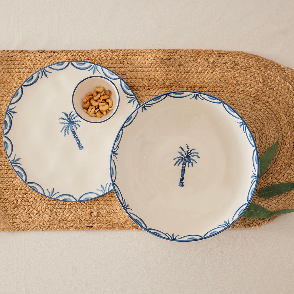 Blue Palm Round 31cm Ceramic Salad Bowl