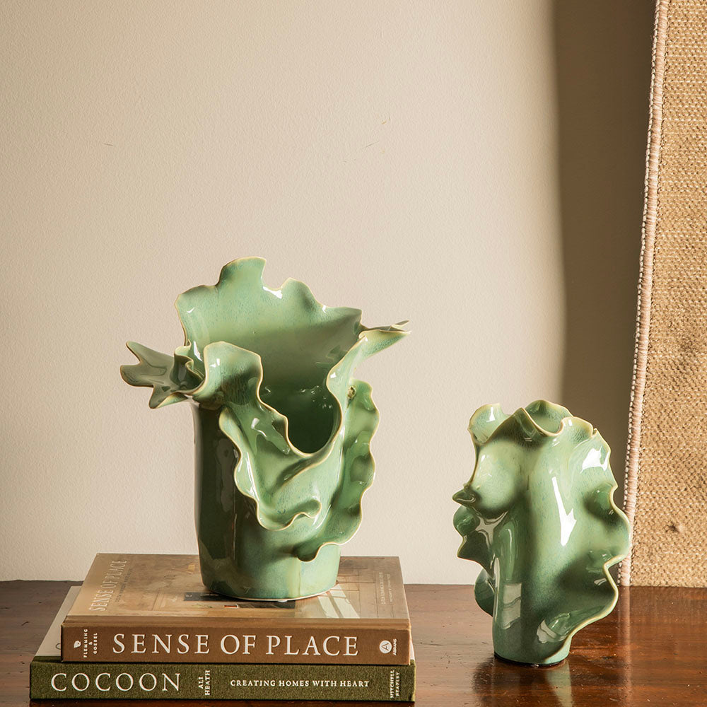 Sea green Frilly 15x14x21cm Ceramic Vase