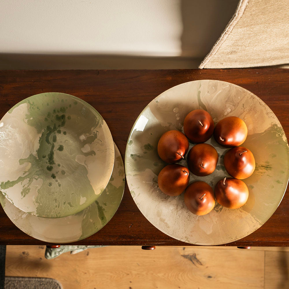 Atlas Champagne Cream & Green Splash 33cm Glass Platter