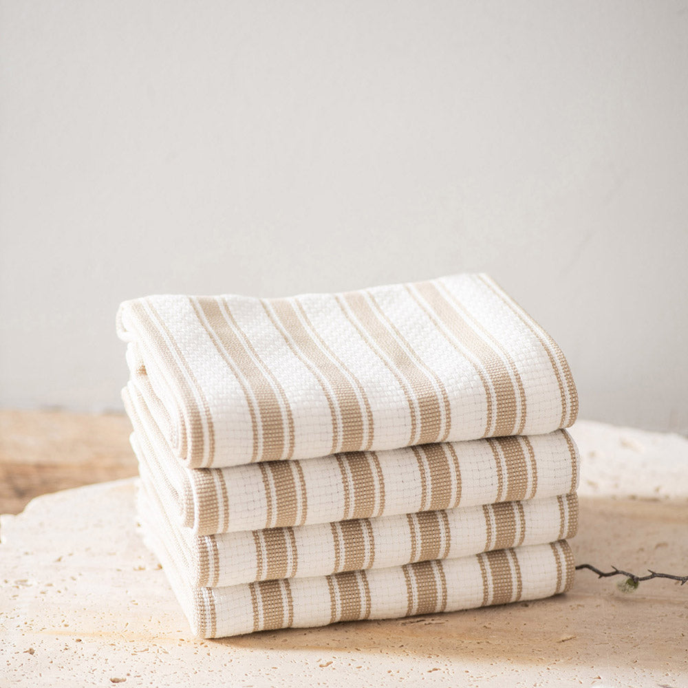 TEA TOWEL set/4 Beige/White Stripe 50x70cm