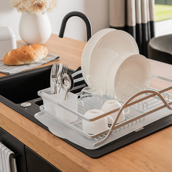 Aluminium Dish Rack with Side Cutlery with Tray 49x38x14cm