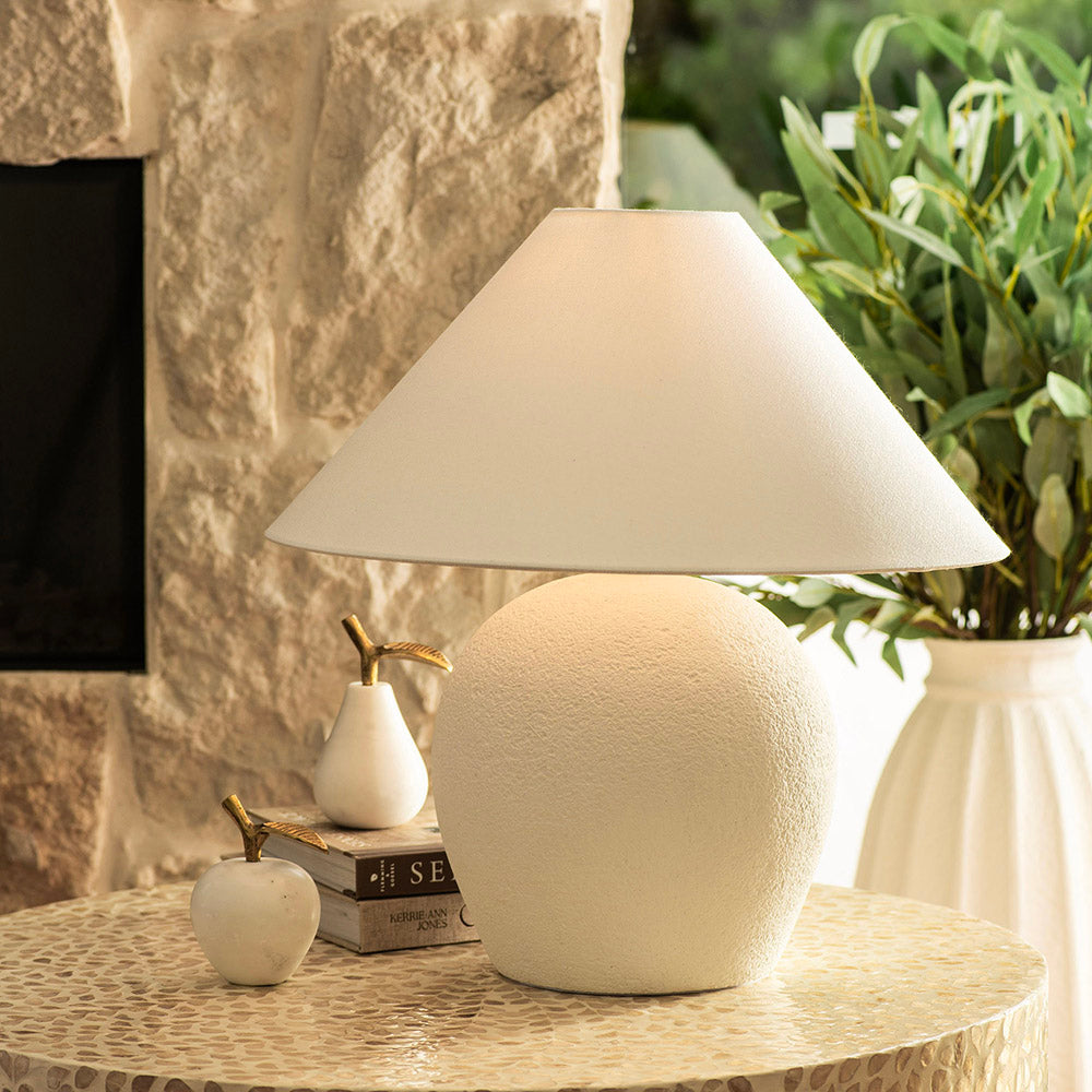Round Base Lamp with Linen White Shade