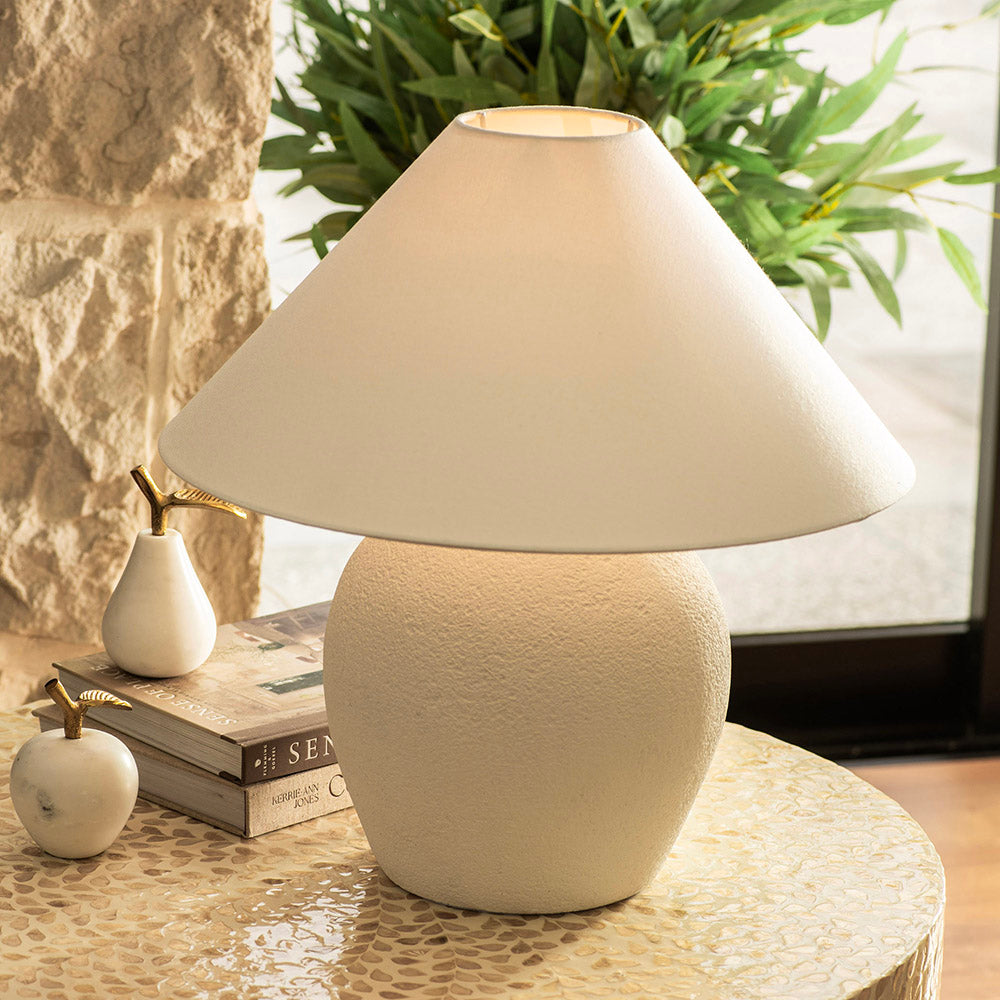 Round Base Lamp with Linen White Shade