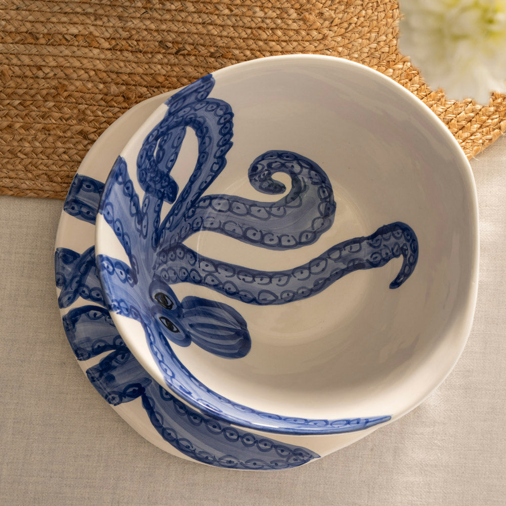 Blue Octopus 25cm Round Salad Bowl