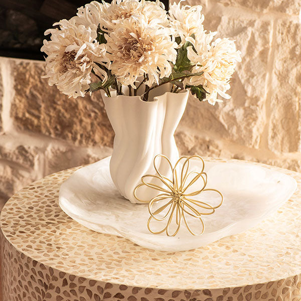 White Fluted 3D Printed Ceramic Vase 21x25cm