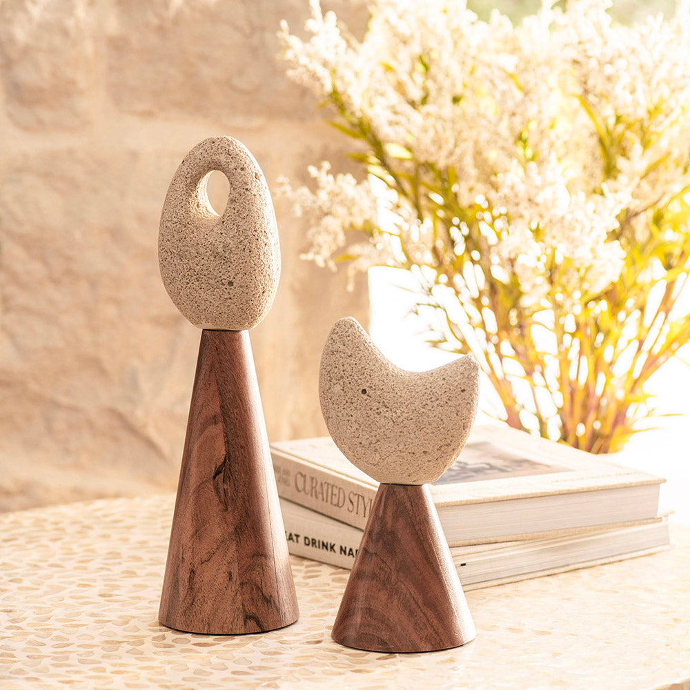 Acacia Wood & Fiber Stone Oval Ornament