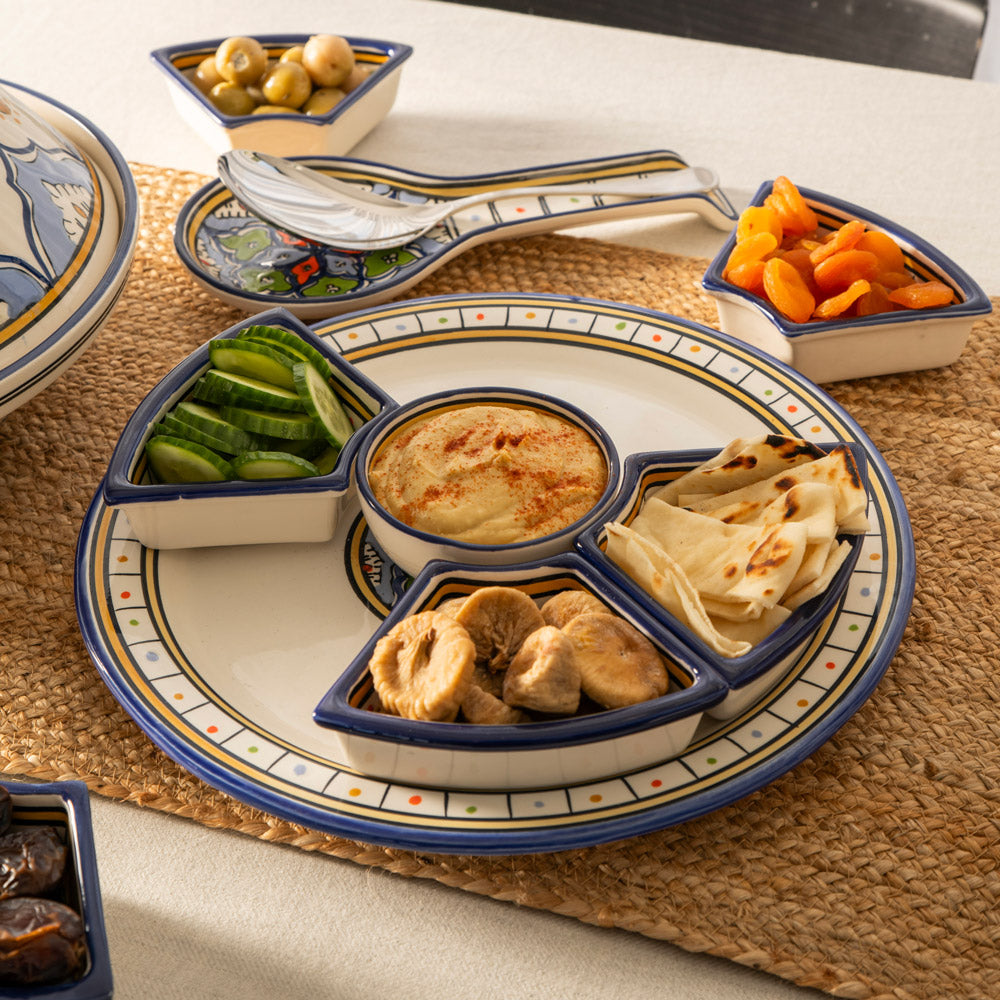 Blue & Multicolour Round 31.5cm Serving Set