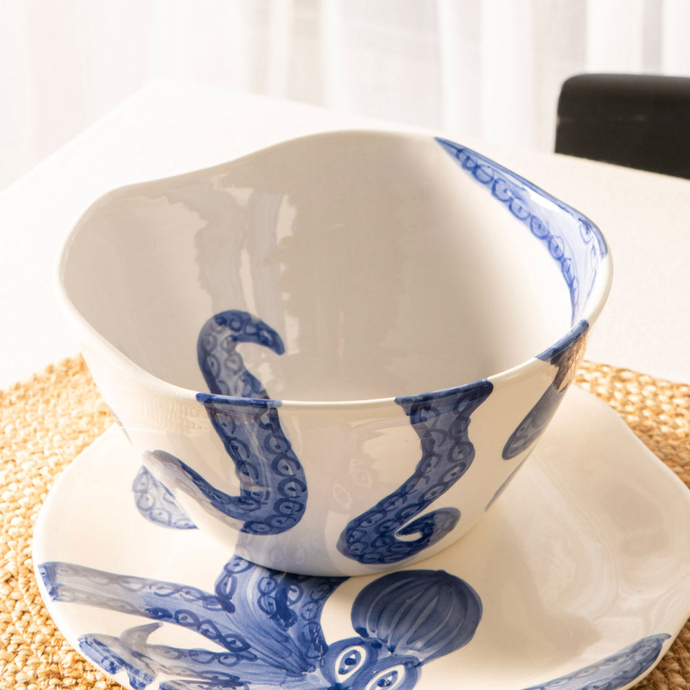 Blue Octopus 25cm Round Salad Bowl