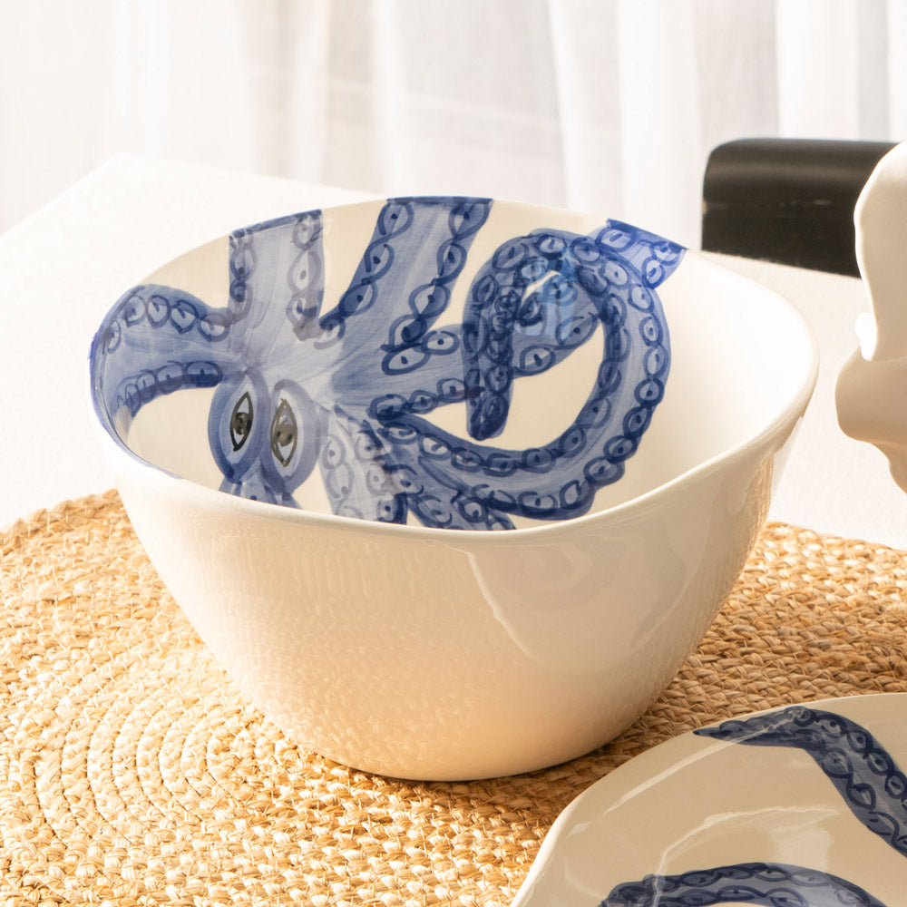 Blue Octopus 25cm Round Salad Bowl
