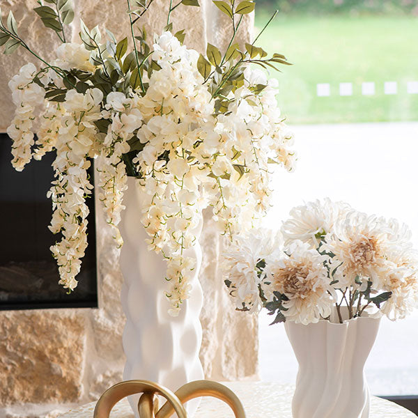 White Geo Pattern 3D Printed Ceramic Vase 18x49cm