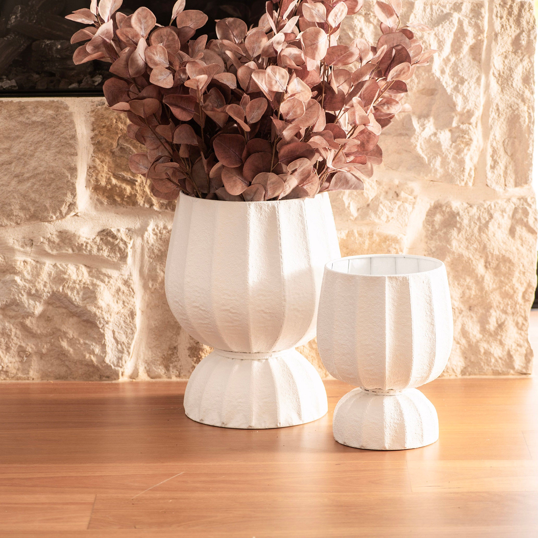 White Textured Metal Pot Small 24x30cm