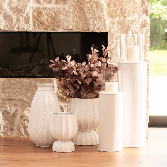 White Textured Metal Top Narrow Vase 30x50cm