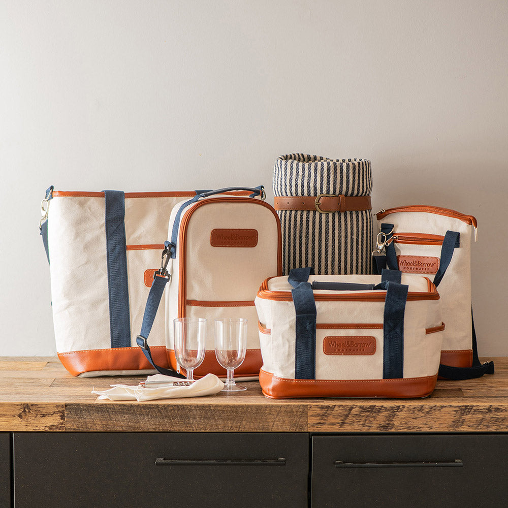 Cream/Tan & Navy Handles 32cm Cooler Picnic Bag