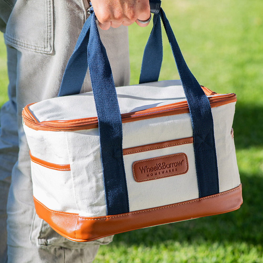 Cream/Tan & Navy Handles 32cm Cooler Picnic Bag