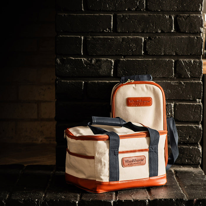 Cream/Tan & Navy Handles 32cm Cooler Picnic Bag