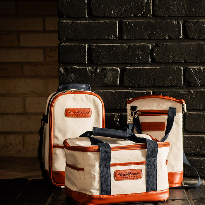 Cream/Tan & Navy Shoulder Strap 35cm Wine Bag