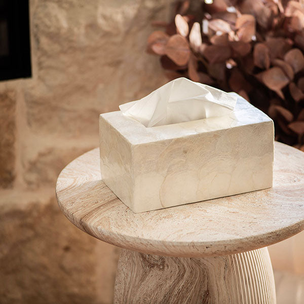 White Capiz Rectangle Tissue Box Cover 23x14x11cm