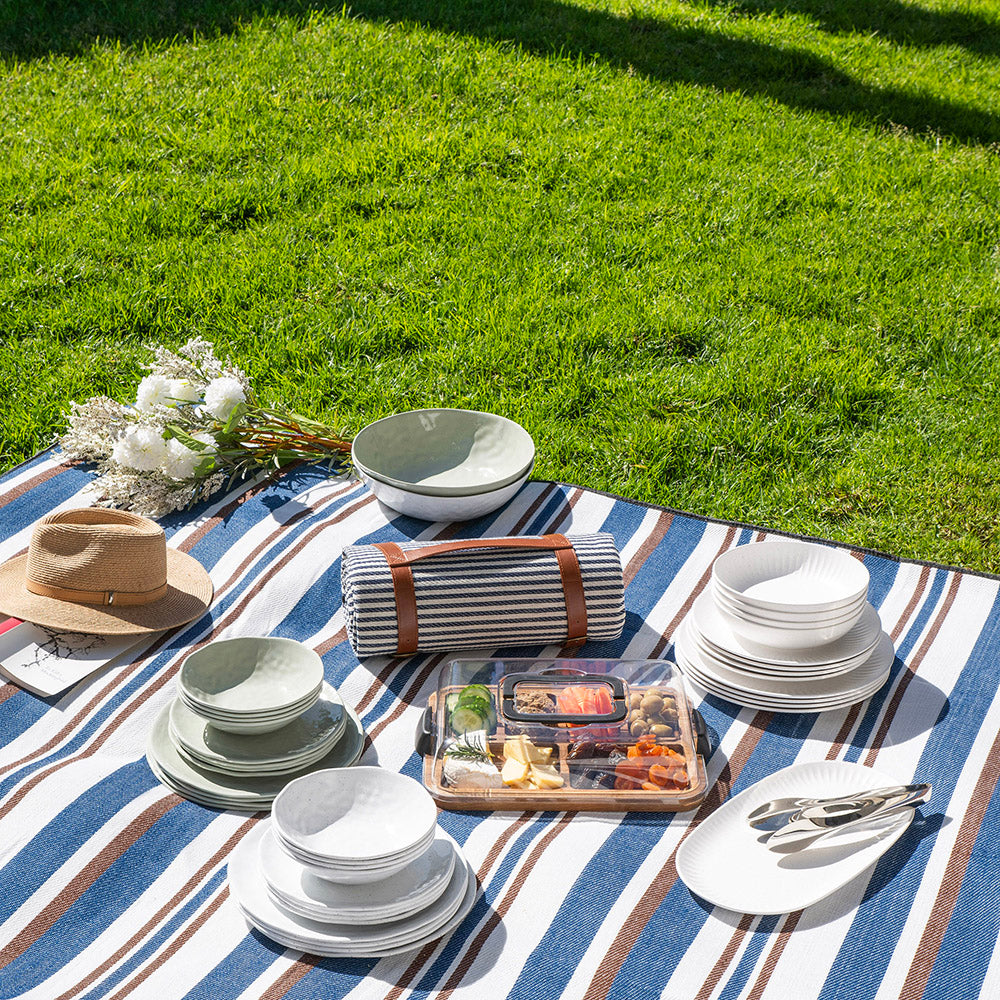 Blue & Brown Stripes 150x200cm Picnic Mat with Straps