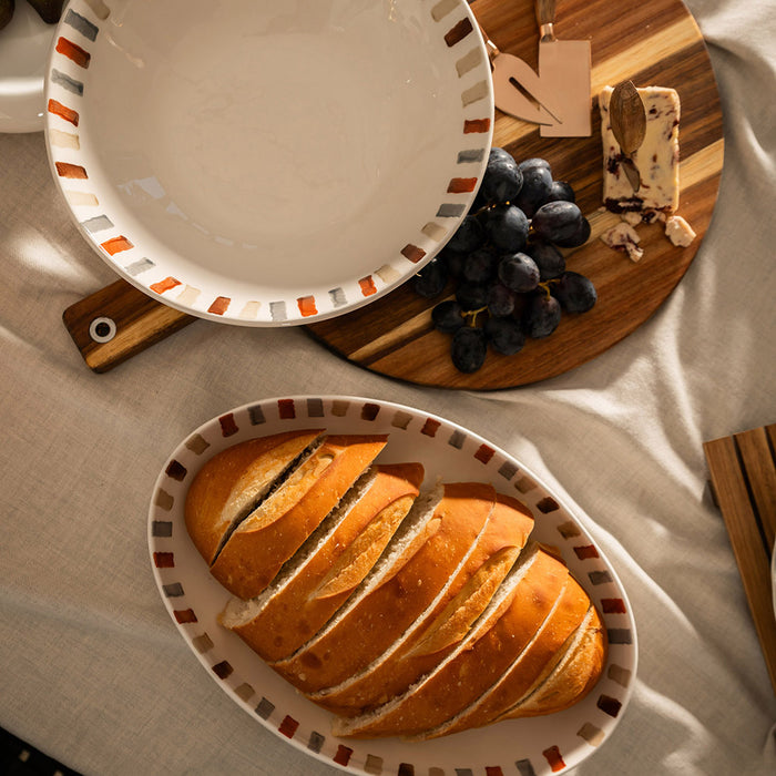 Neutral Stripes Ceramic Oval Bowl 35x24cm