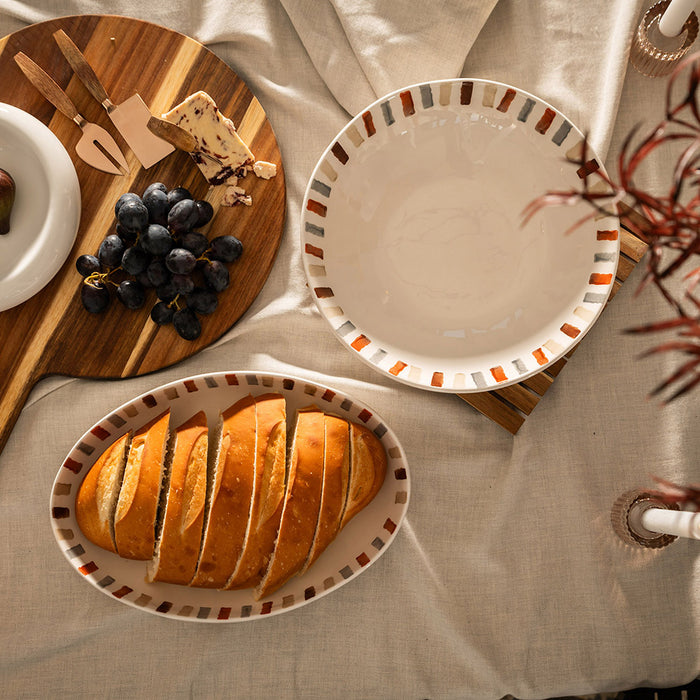 Neutral Stripes Ceramic Oval Bowl 35x24cm