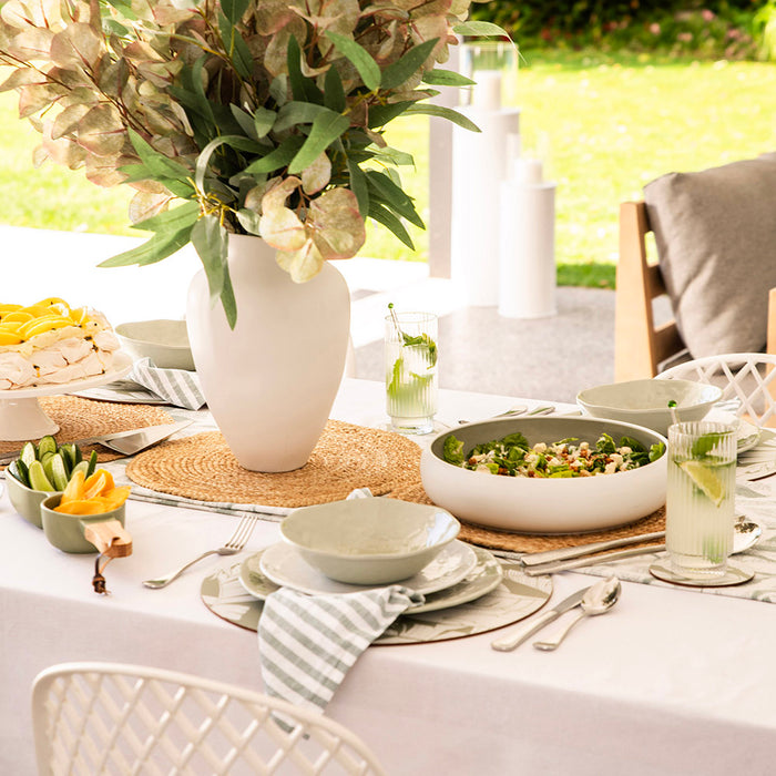 White & Green Reactive Round Bowl 28cm