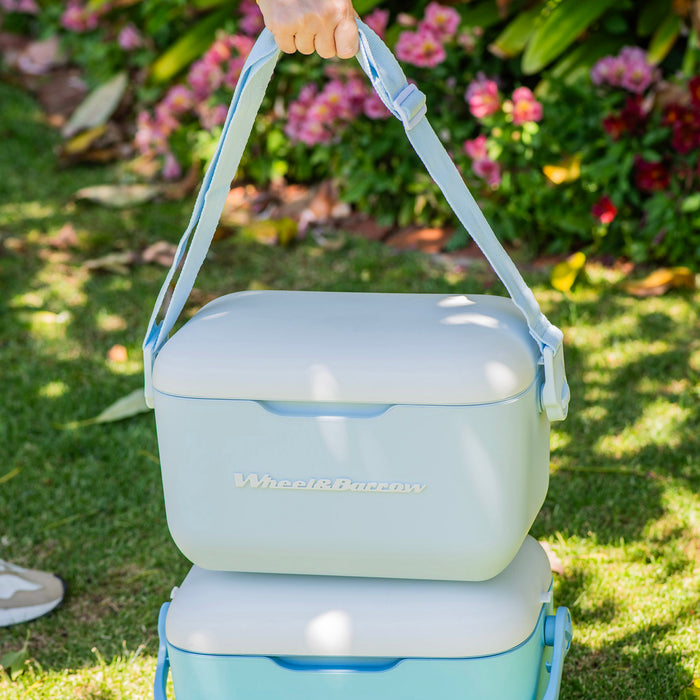 COOLER BOX with Handle & Strap Light Blue/White