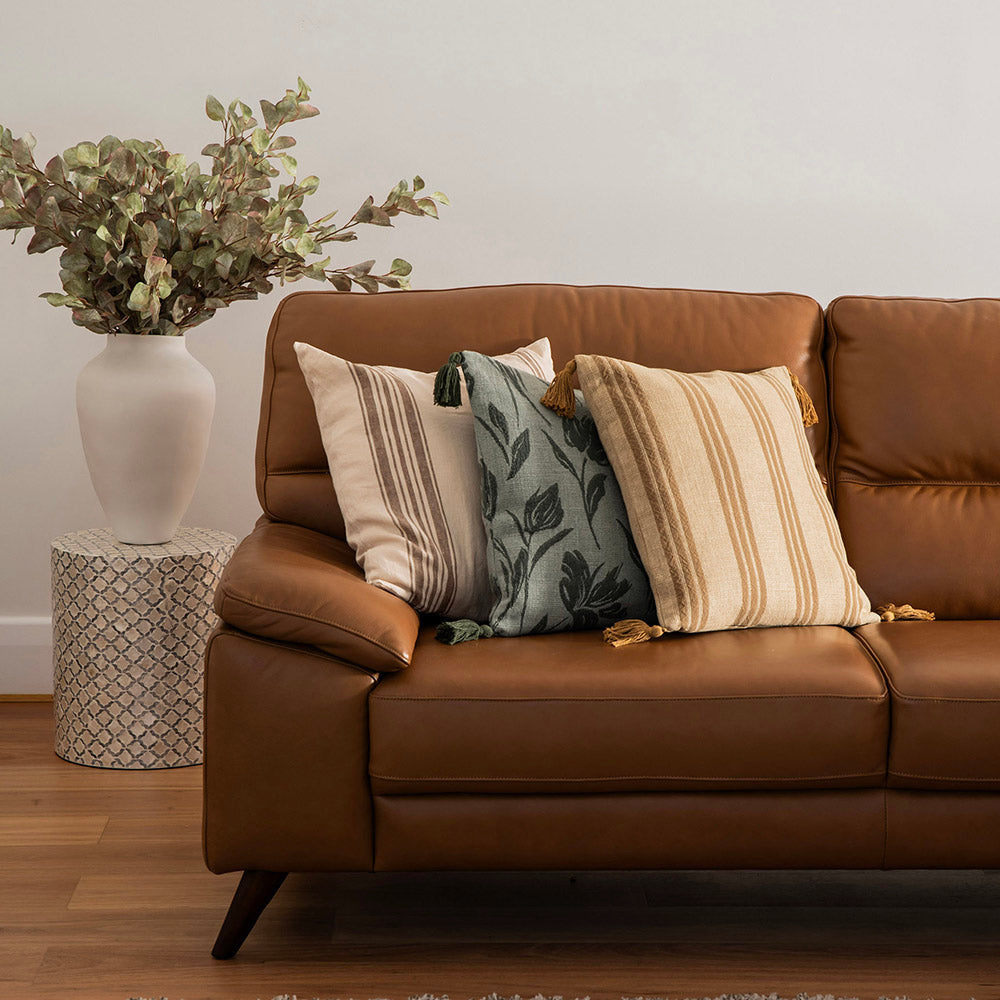 Cushion Jacquard Florals with Camel Tassels