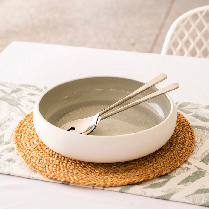 White & Green Reactive Round Bowl 28cm