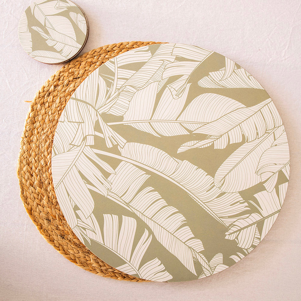 Tropical Cork Back Round Coaster Set/4 10cm