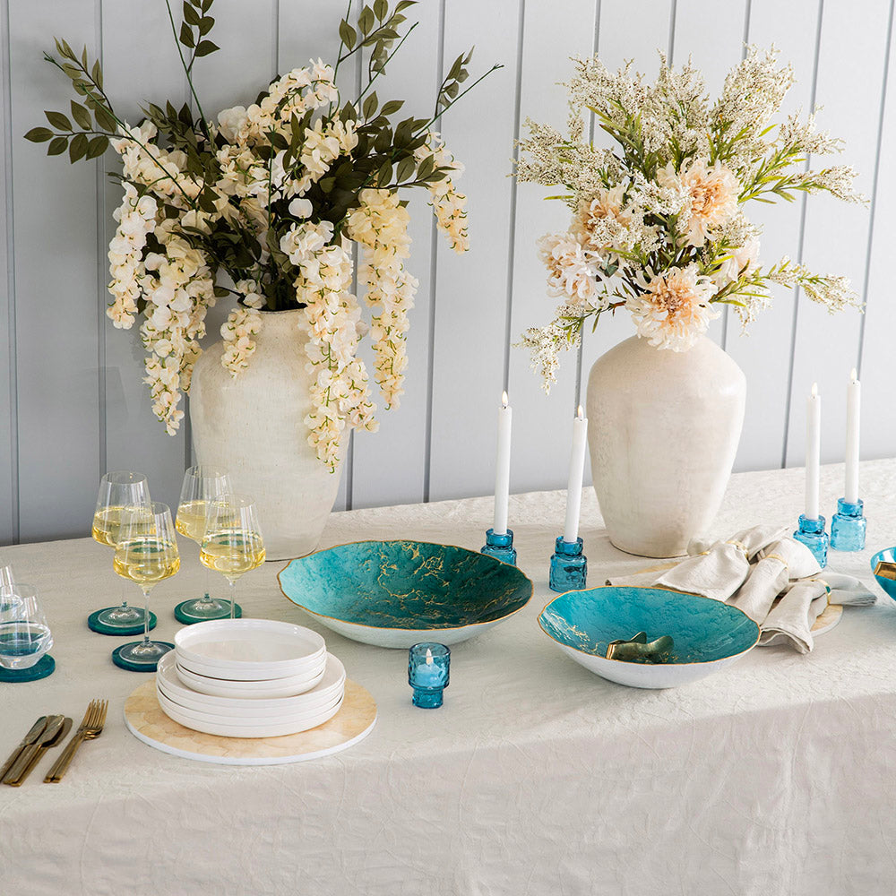 Glass Candle Holder Aqua