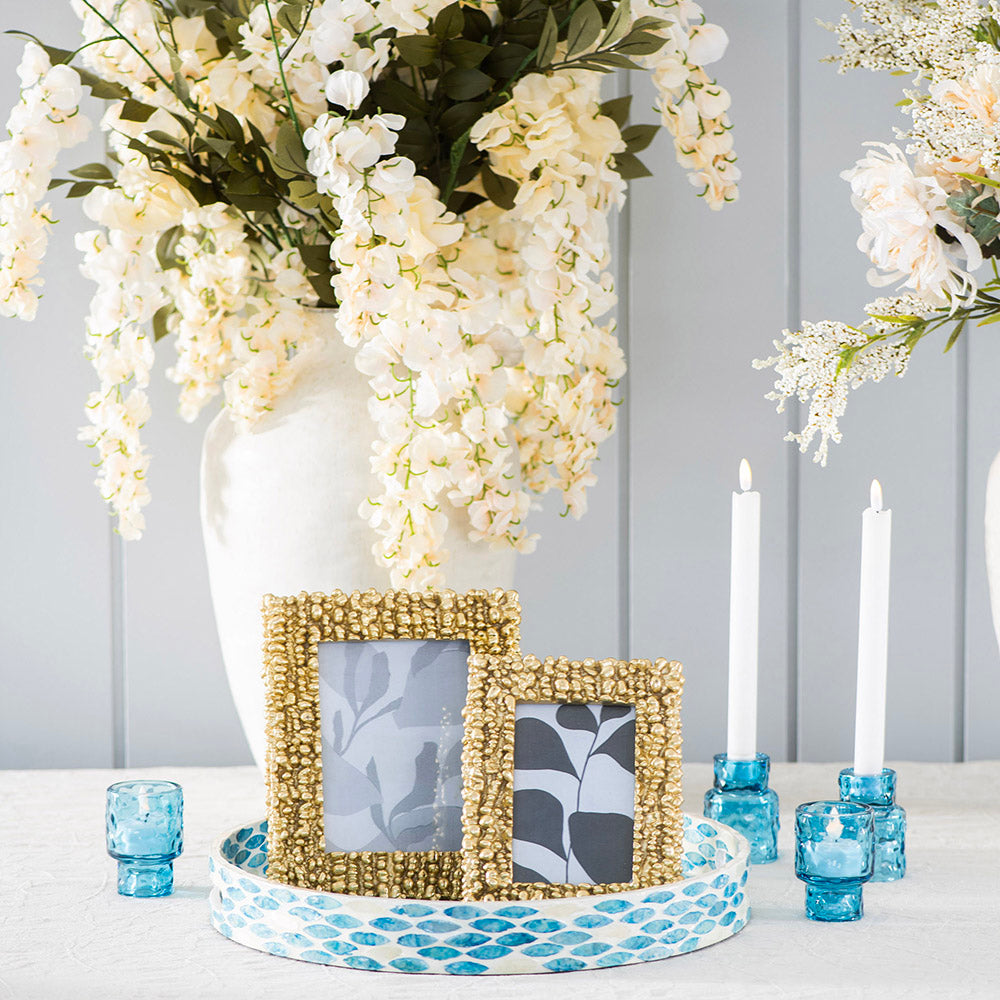 Reef Blue Aqua Capiz Decorative Tray 40x5cm