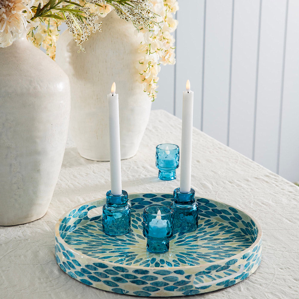 Reef Blue Aqua Capiz Decorative Tray 40x5cm